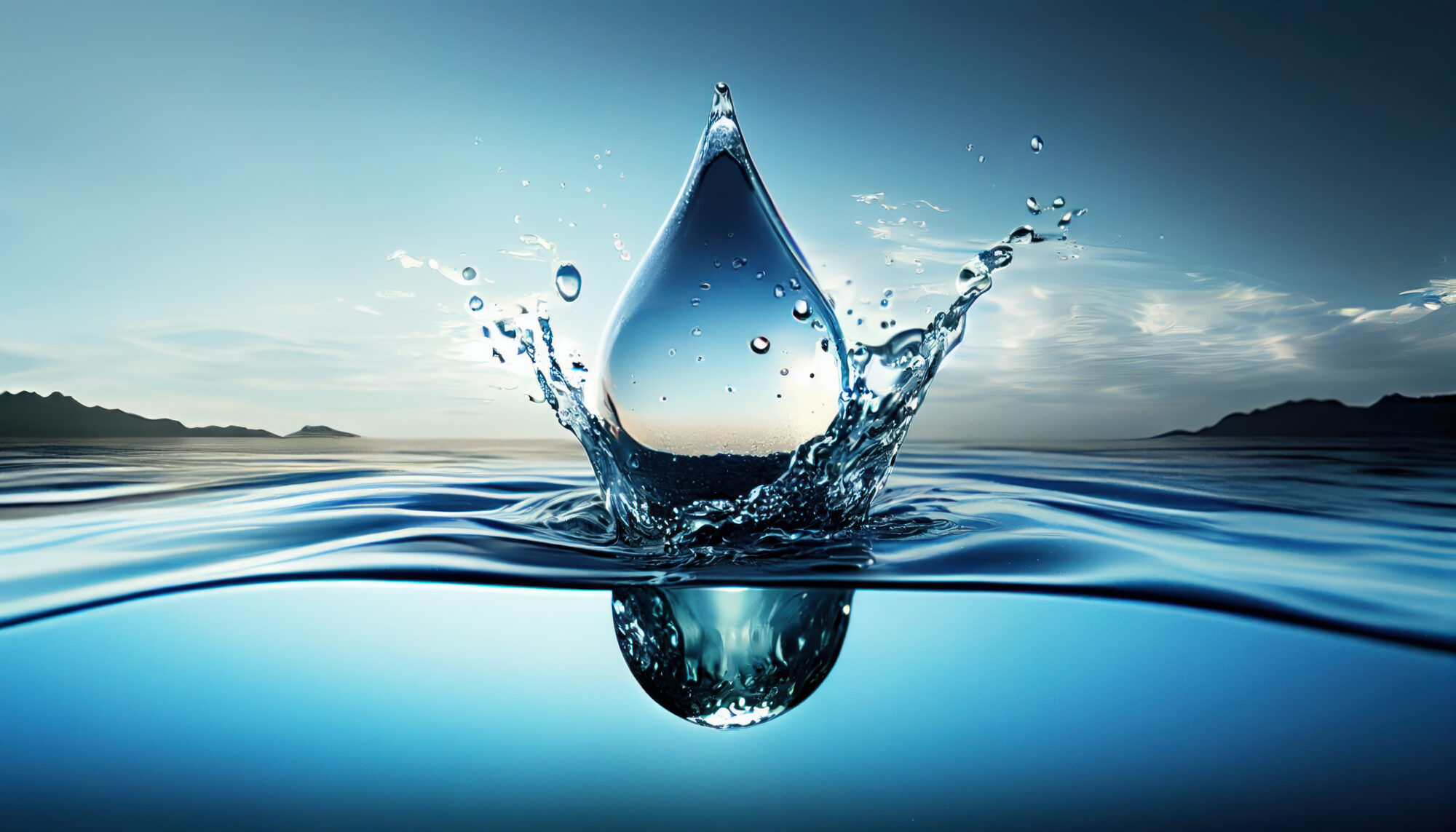 World water day. Realistic drop of water falling. Al generated illustration